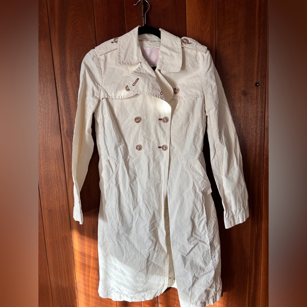 rebecca taylor white pea coat/trench with floral accents